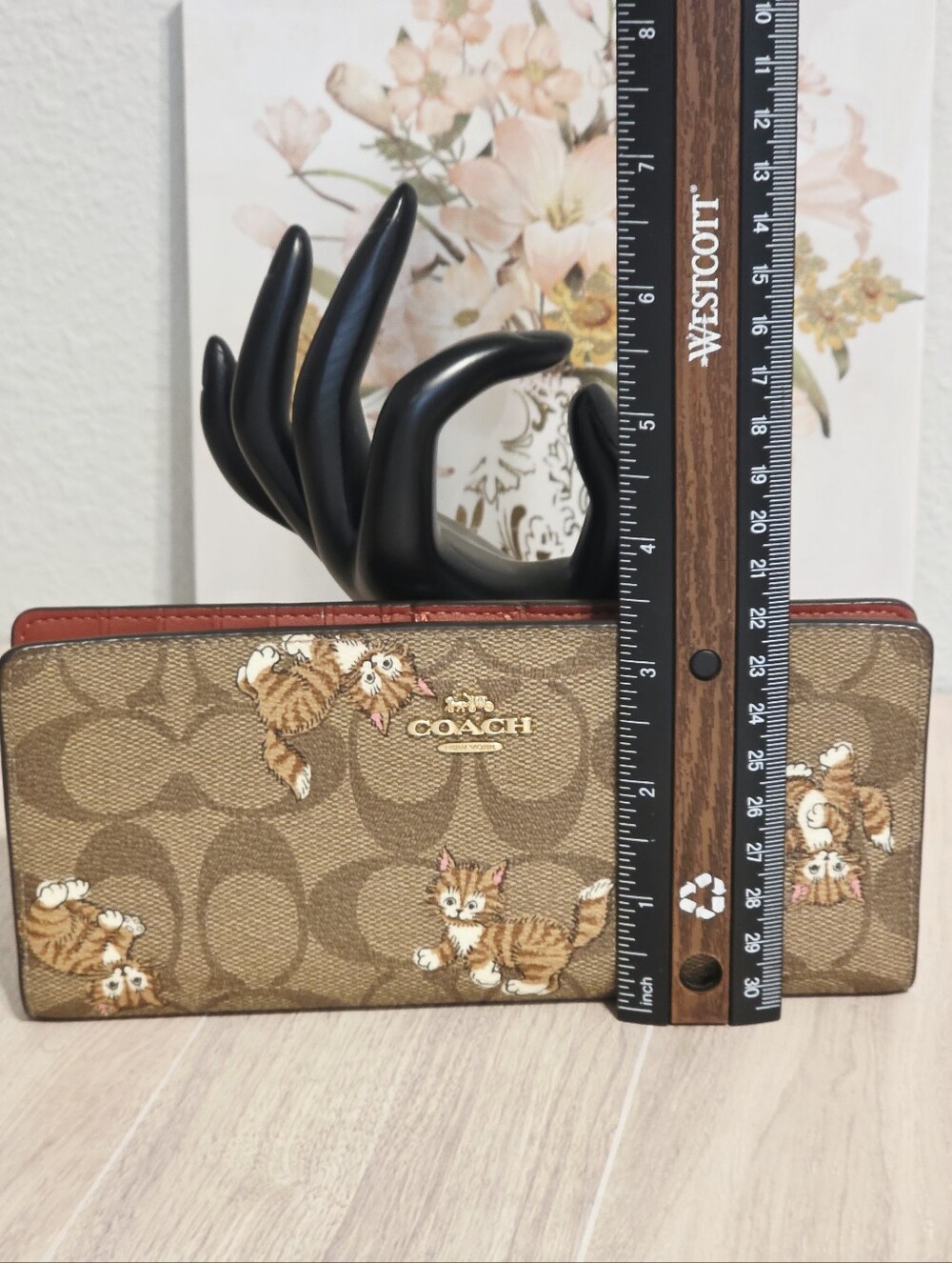 Coach Tabby Cat Kitten Dancing Kitty Long Slim Wallet Cards Bills Coin Sig CC926 - Picture 5 of 12